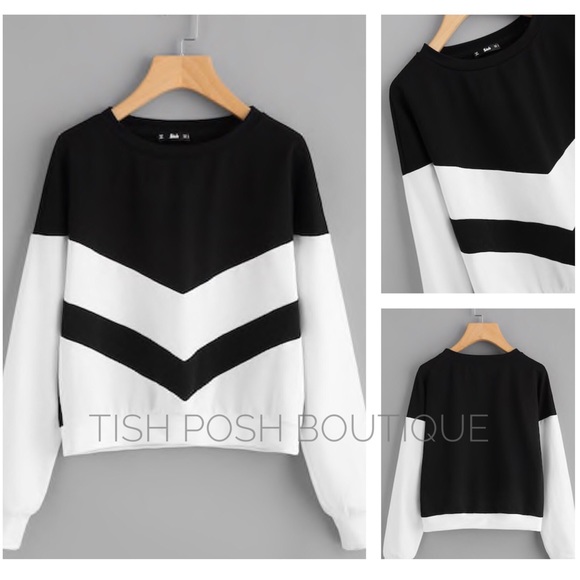 Tops - Black and White Chevron Top